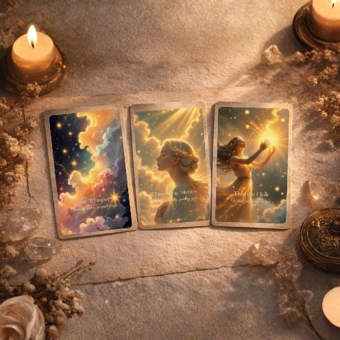 Digital Oracle Cards Wallpaper – Light & Wishes (24 Images + PDF Guide)