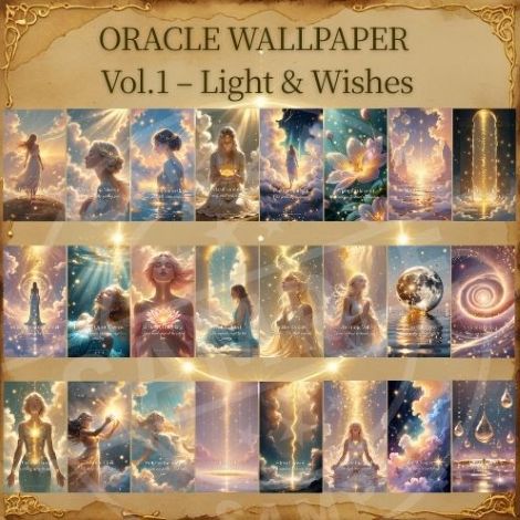 Digital Oracle Cards Wallpaper – Light & Wishes (24 Images + PDF Guide)